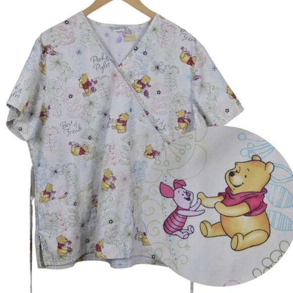 Disney Tops - Disney Scrub Top Winnie the Pooh  Bear Piglet Medical Cream Size XL